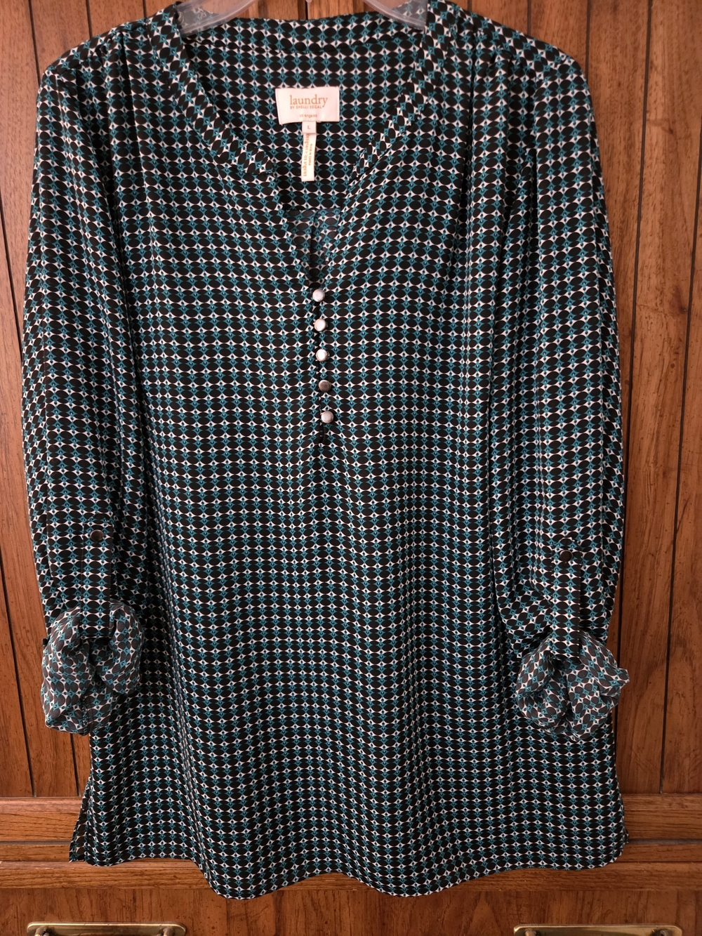 Laundry by Shelli Segal Green Patterned Long-Sleeve Blouse